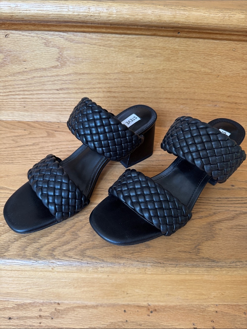 Steve Madden Daphnee Black Woven Block Heel Sandals